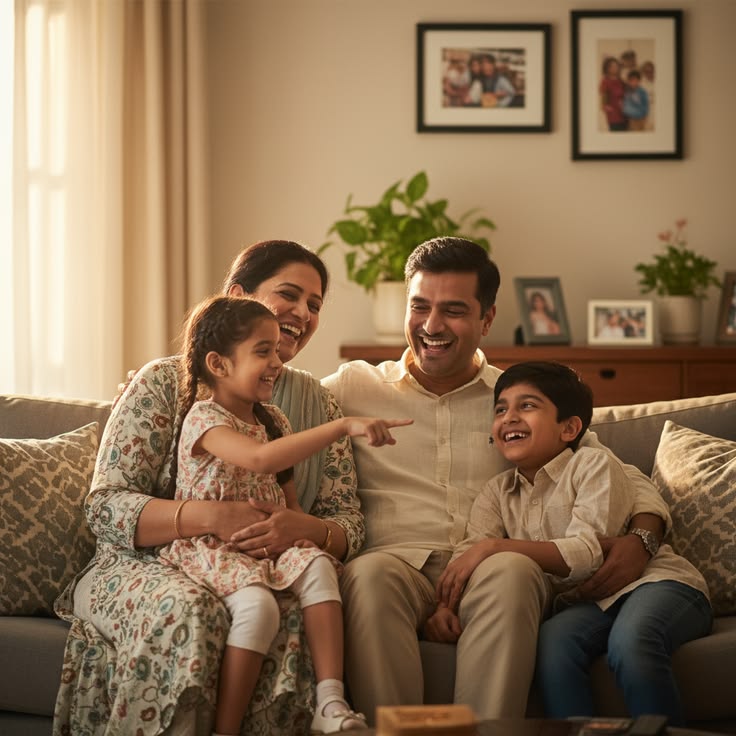 Happy family at home with Sathyam Homes